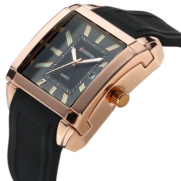 

curren 8145 calendar man woman watches business affairs fashion quartz wristwatches rubber with watchband square shape men's watches, Slivery;brown