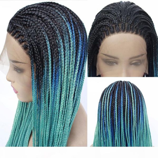

wholesale ombre 3 tone synthetic lace front wigs braided lace wig with baby hair natural hair line for black women half hand tied