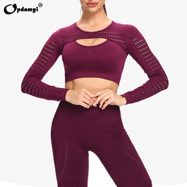 

2020 new women sports suit seamless yoga set workout gym high waist leggings long sleeve crop mesh fashion fitness clothing1, White;red