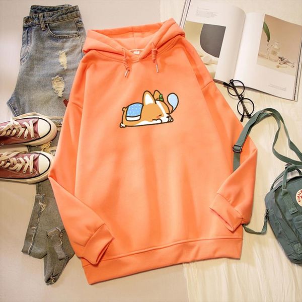 

autumn winter kawaii corgi sleeping funny graphic hoodies women long sleeve fashion harajuku sweatshirt oversized pullovers 4xl, Black