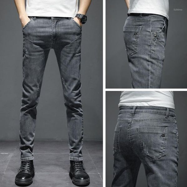 

skinny jeans men's mid waist stretch jeans male casual solid color denim pencil pants streetwear boyfriend pants1, Blue