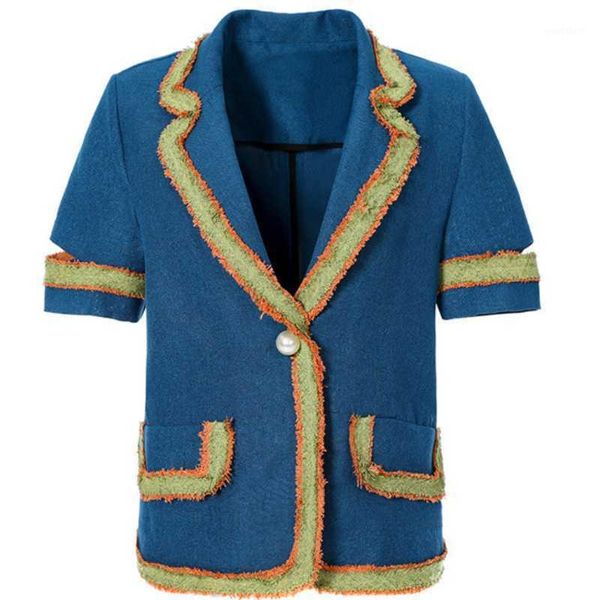 

2020 summer fashion small fragrance hit color blazer women short sleeve loose vintage small suit1, White;black