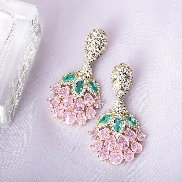 

xiumeiyizu stone tourmaline earrings peacock tail shape big size zirconia stone handmade fashion female wedding earring, Silver