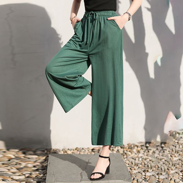 

2021 new wide leg pants summer women harem pants high waist summer plus size casual retro print ankle-length trousers eh8k, Black;white