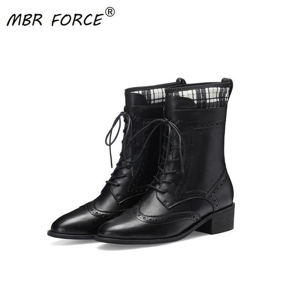 

mbr force new cross straps high-quality natural leather fashion all-match british style autumn and winter warm black ankle boots