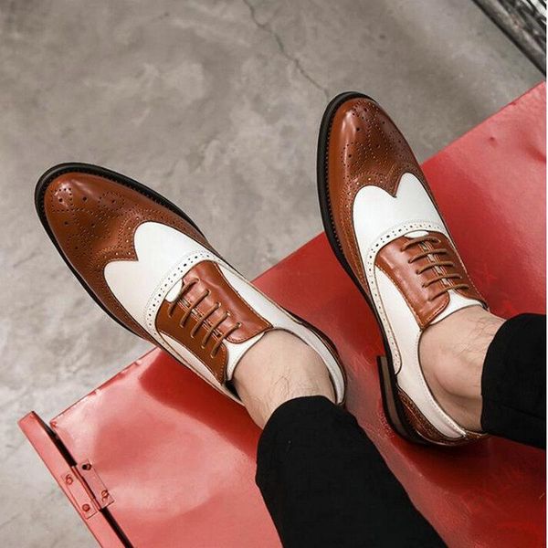 

new patchwork oxfords italian men brogue wedding lace up leather formal party shoes men luxury dress shoes 756, Black