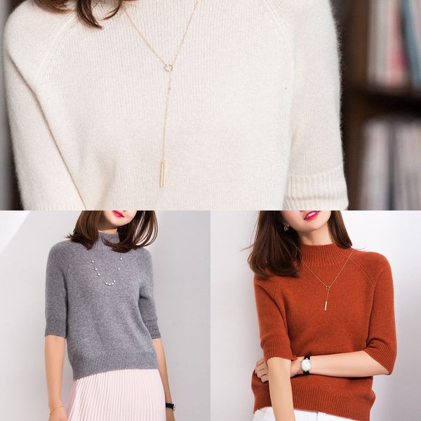

women's half sleeve cardigan women's pullover pullover half high collar short sleeve solid color bottom sweater spring and autumn, White;black