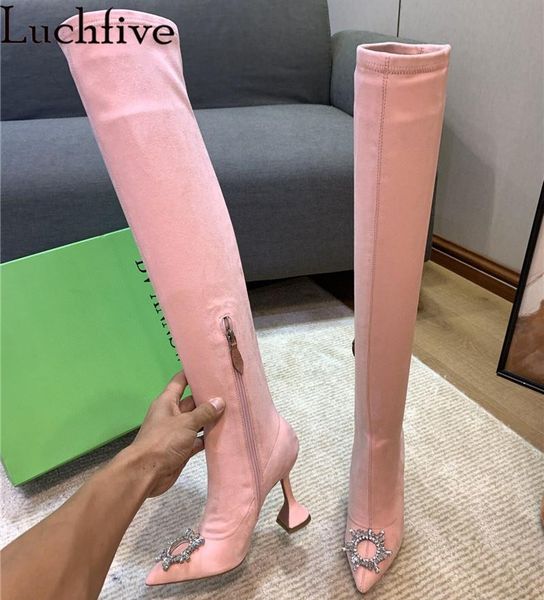 

new crystal over the knee boots women suede leather strange cup high heel thigh high boots party shoes woman, Black