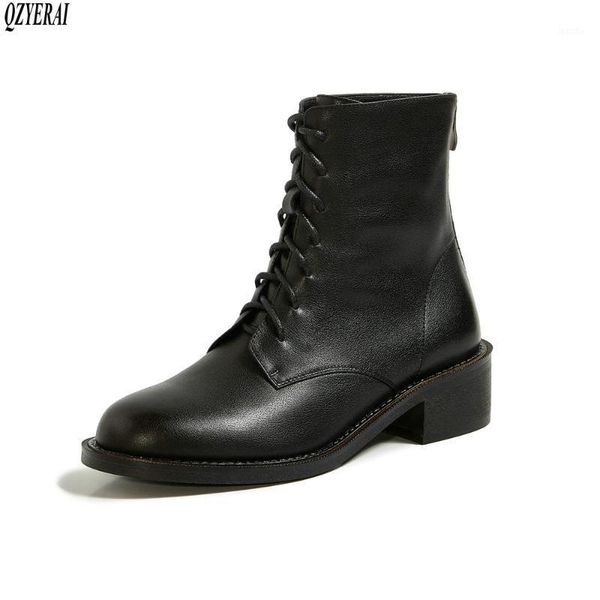 

boots qzyerai style genuine leather women's european fashion cowhide female autumn and winter shoes1, Black