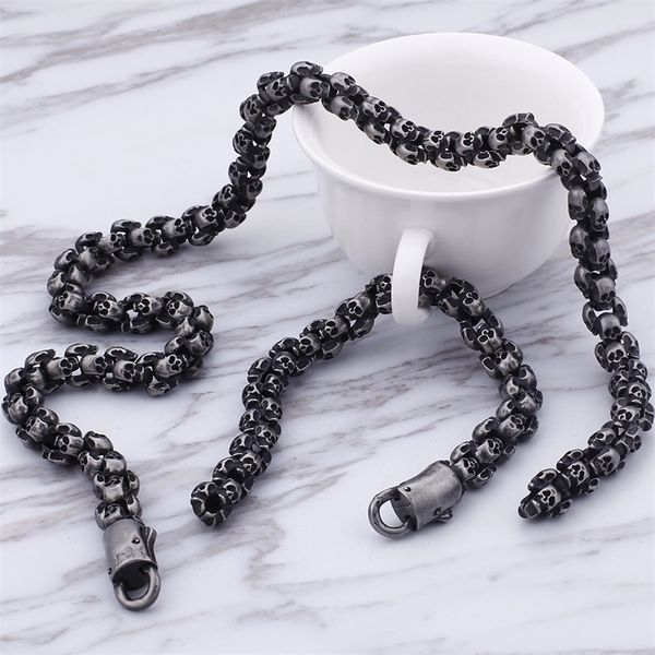 

12mm thick mens skull chain necklace stainless steel hiphop gothic choker skeleton bracelet men 70cm long necklaces dropshipping 201014, Silver