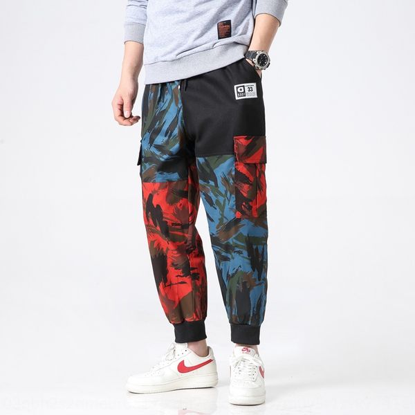 

chaopai camouflage stitching men's spring and autumn overalls overalls new loose leggings men's ins chen guanxi's capris sdvq, Blue