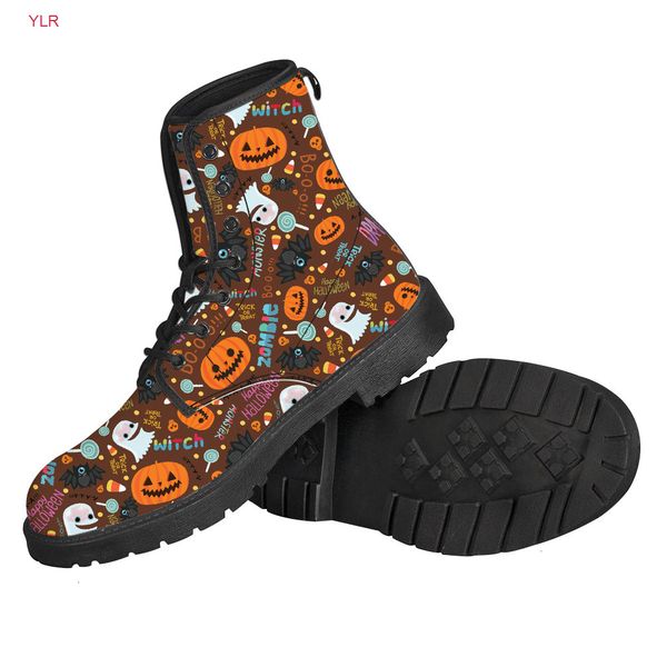 

nice halloween theme design printed customized boots factory supply comfortable ankle boots for men lace up men leather boots, Black