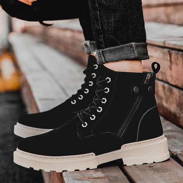 

boots autumn winter men botas de hombre high sneakers warm comfortable quality ankle fashion, Black