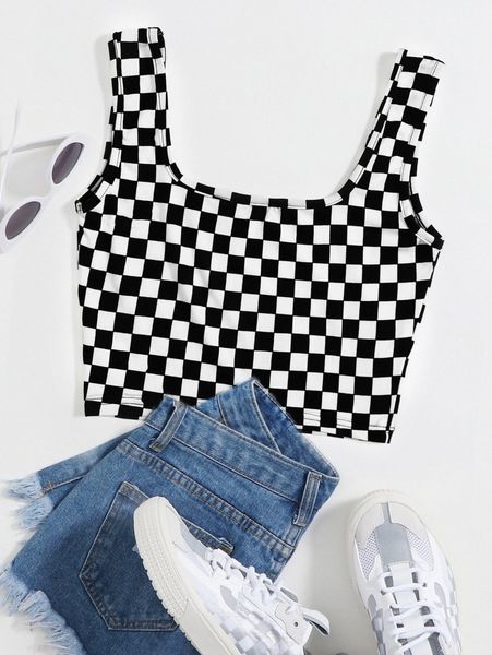 

checker crop tank i1qo#, White