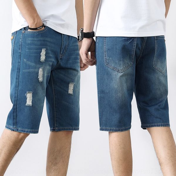 

qxx8m summer thin denim 5-point men's shorts and shorts pants fit elastic korean fashion loose 5-point pants fashion brand slim ymg7m, Blue