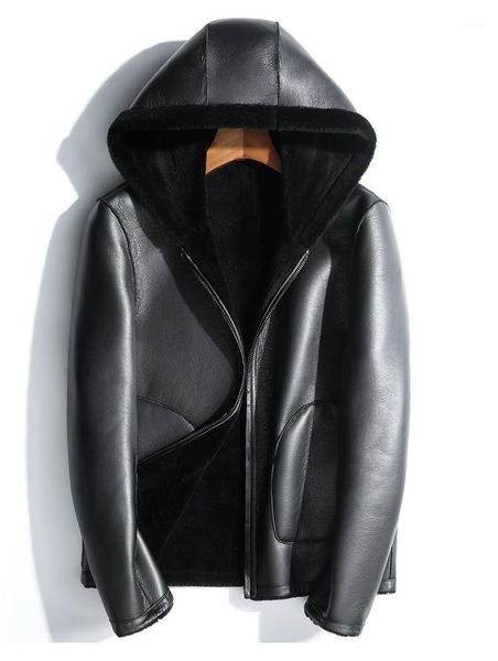 

100% wool coat autumn winter jacket men real sheep shearling fur coats double-side wear leather jackets veste homme my12261, Black
