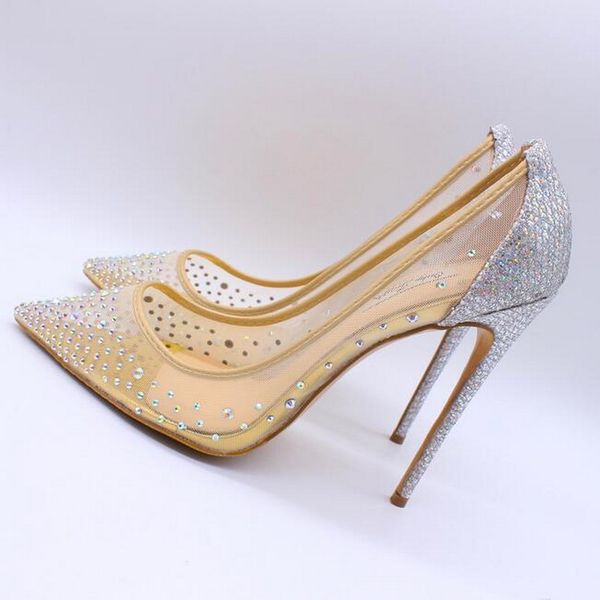 

2021 fashion women pumps nude mesh strass rhinestone pointed toe high heels sandals shoes boots bride wedding pumps flat shoe120mm 100mm 8cm, Black