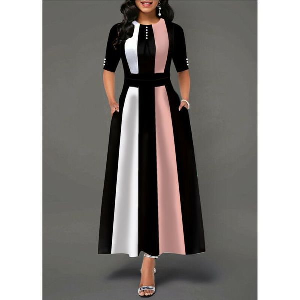 

plus size womens vintage swing dress ladies half sleeve party skater dresses uk polyester long pink yellow purple summer casual y200623, Black;gray