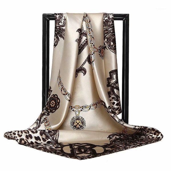 

2020 silk scarf women hijab fashion designer soft kerchief 90*90cm square shawls and wraps satin headscarf dl091, Blue;gray