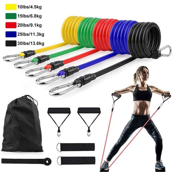 

us stock 11pcs/set latex resistance bands crossfit training exercise yoga tubes pull rope rubber expander elastic bands fitness equipment