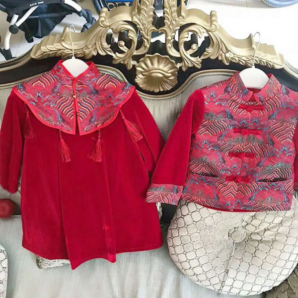 

cheongsam d88 cape xiaoxiangfeng children's drs skirt plush girl's, Red;yellow