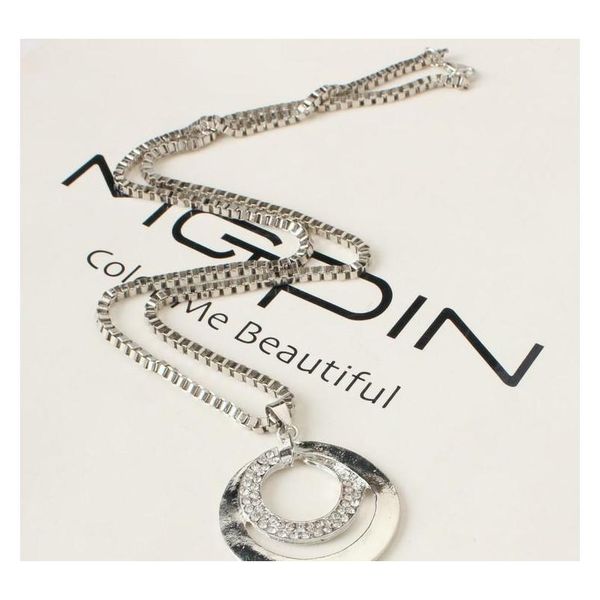 

ol fashion crystal diamond silver necklaces double circle long section of the necklace female sweater chain whole sqccpr beauty888