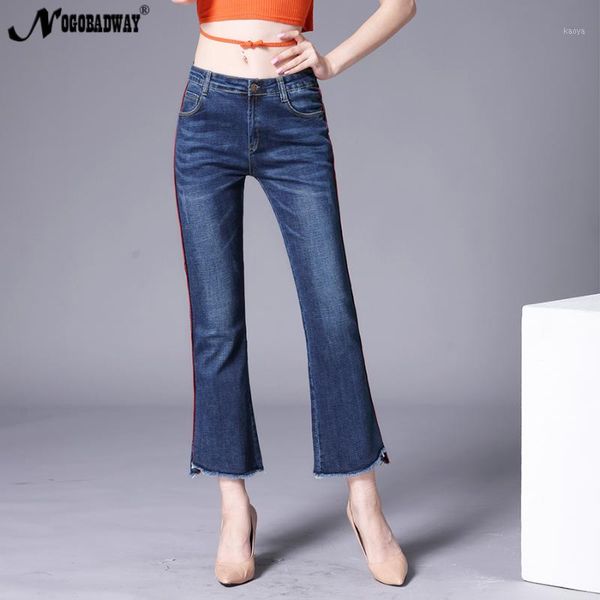 

side stripe flare jeans woman denim pants 2018 casual fashion slim women femme stretch ankle length mid low waist autumn spring1, Blue