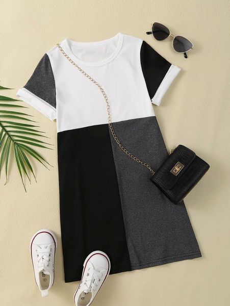 

toddler girls cut and sew tee dress she01, Red;yellow