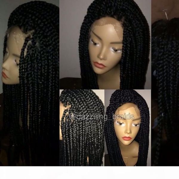

1b#color synthetic braided lace front wigs for black women heat resistant fiber hair wigs premium braid wig