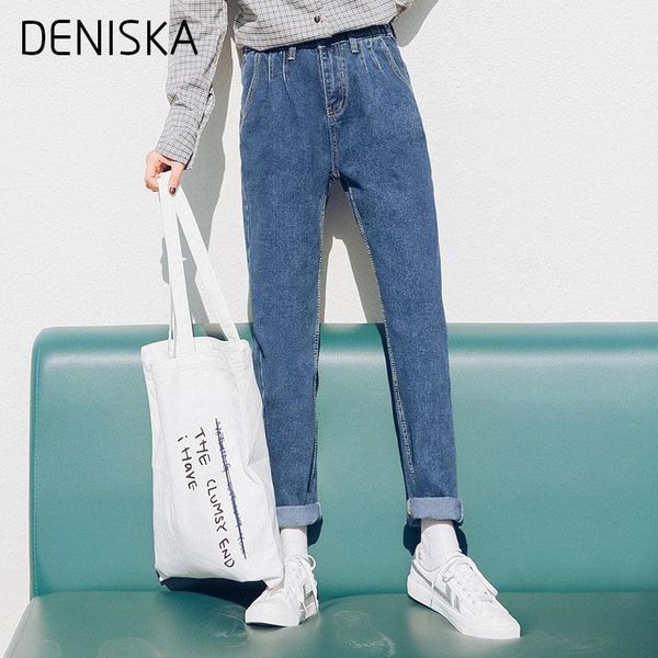 

deniska 2018 new fashion jeans harem pants women casual loose fit casual denim pants high waist jeans women ankle length1, Blue