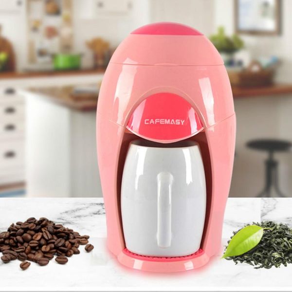

mini portable electric drip coffee machine small maker american drip coffee maker black/pink household office
