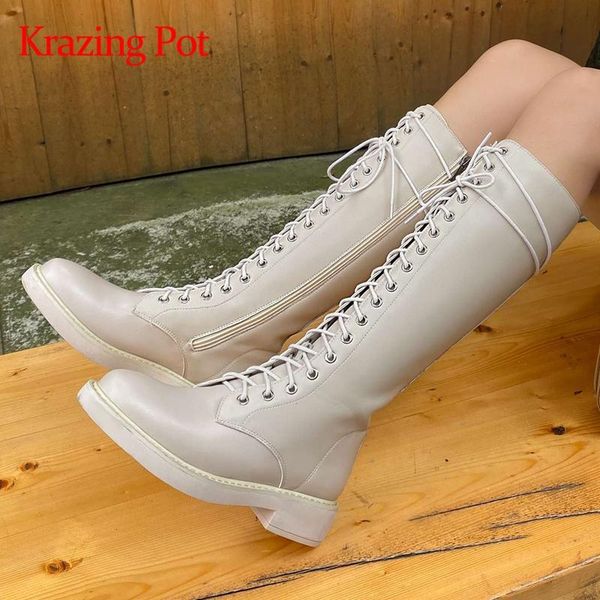 

boots krazing pot chic online star recommend genuine leather round toe med heel motorcycle handsome energy knee-high l9f1, Black