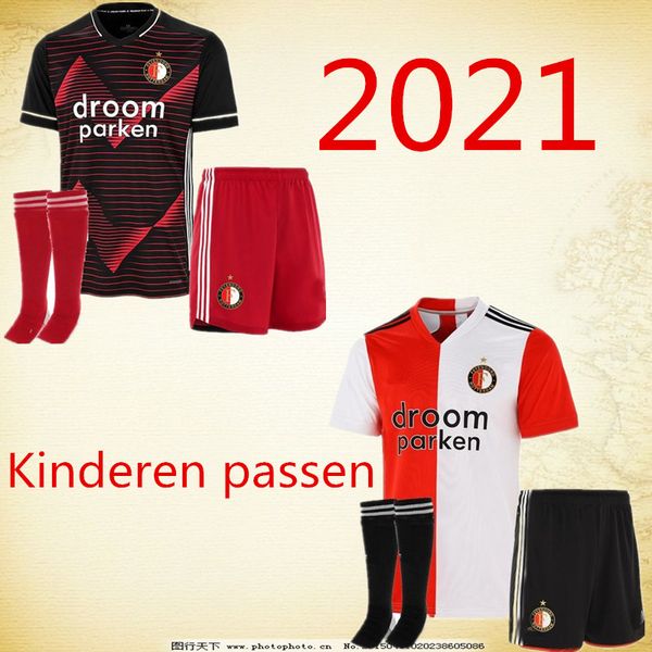

kids kit 20 21 feyenoord soccer jerseys home away 2020 2021 berghuis toornstra kokcu football shirt jorgensen camiseta de futbo, Black