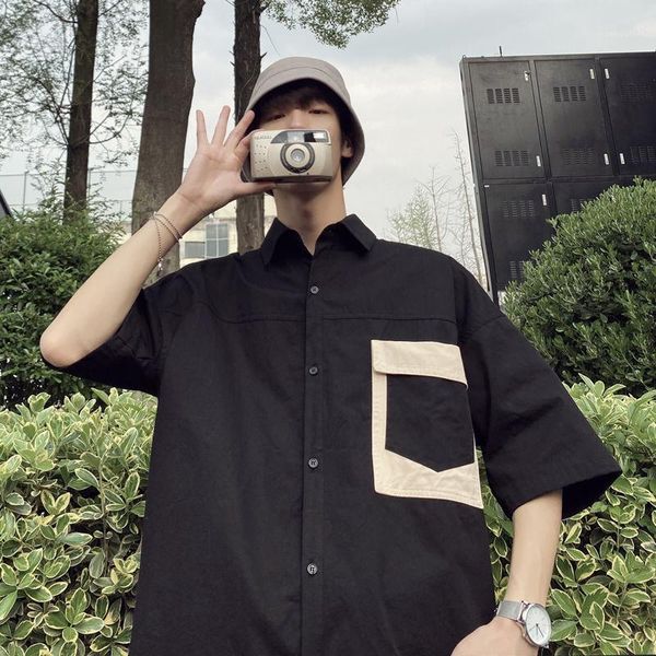 

2020 summer men's classic style hawaiian shirt french cuff mens cotton clothes fashion shirts streetwear camisa masculina -2xl1, White;black