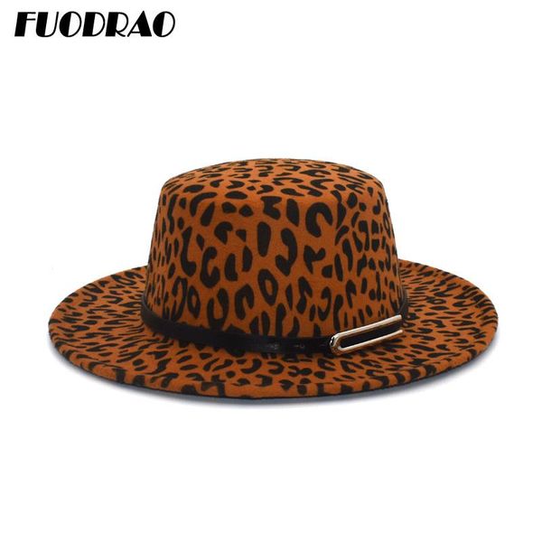 

fuodrao new leopard print flat bowler hat winter autumn wool fedora hat women wide brim vintage elegant lady jazz hats p23, Blue;gray