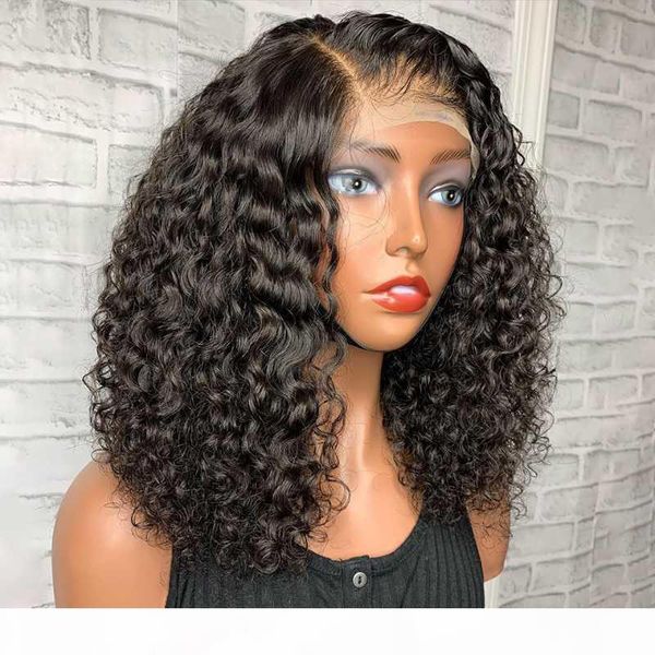 

150% curly bob wig 13x4 lace front human hair wigs for women with natural hairline glueless brazilian remy hair with baby, Black;brown