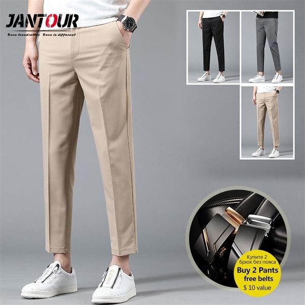 

2020 brand ankle-length pants men straight fit mens business joggers suits pant khaki stretch casual trousers male lj201221, Black
