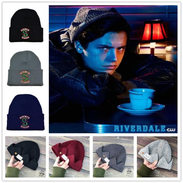 

c riverdale jughead jones cosplay beanie cap warm winter hats crown knitted cap embroidery hat