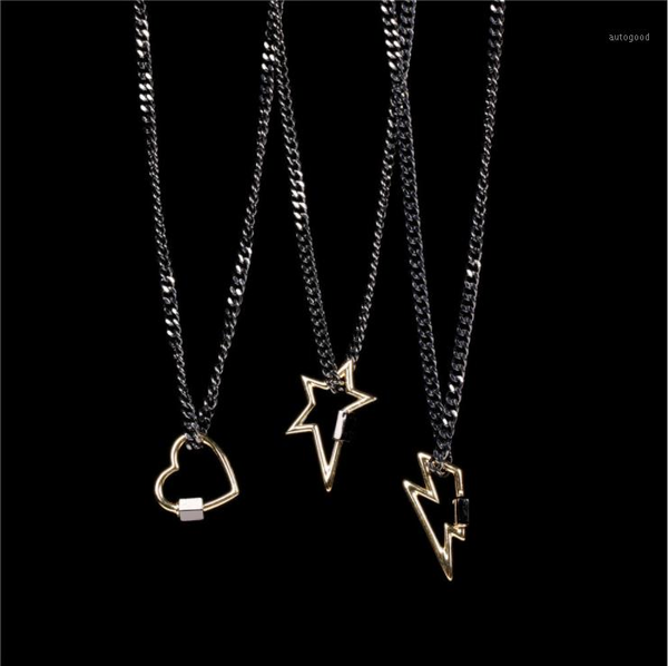

chains retro hip hop screw buckle love necklace black cuban necklace1, Silver