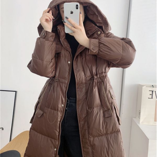 

2020 autumn/winter new long women's jacket fashion versatile 90 white ladies down coat, Black