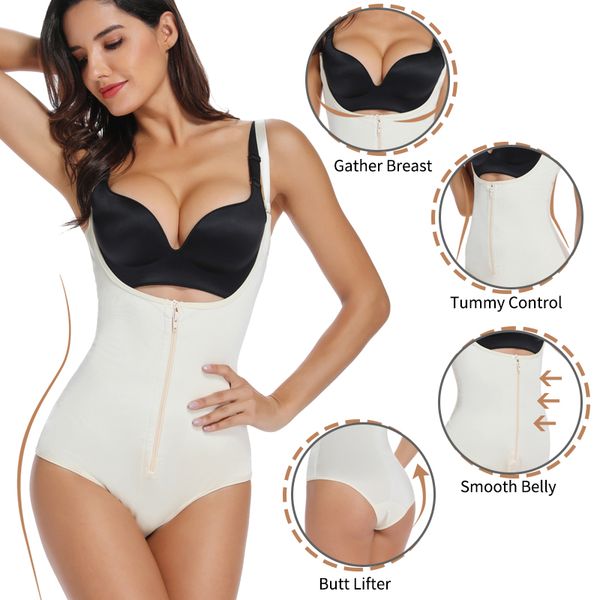 

womens latex waist trainer bodysuit tummy control shapewear full body shaper open bust corset slimming underwear, Black;white