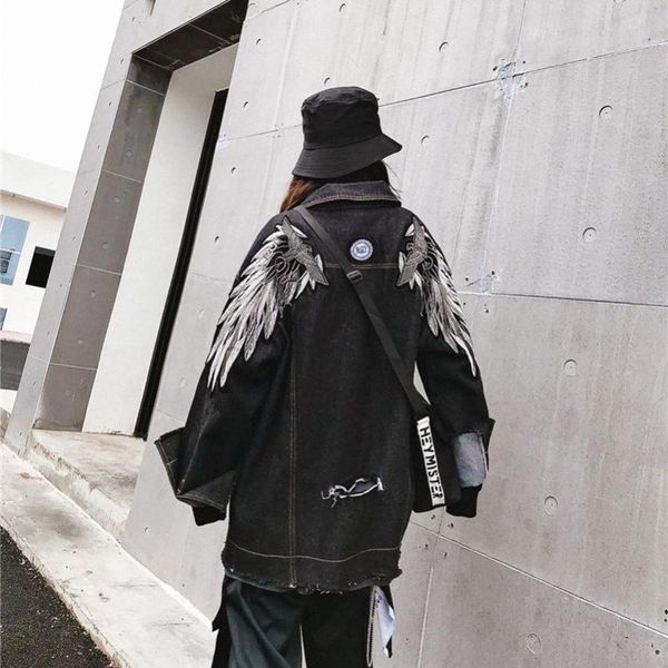 

2020 fashion the new loose zipper hole printing denim jacket ing, Black;brown