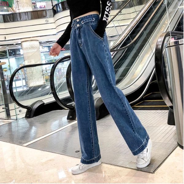 

liberjog woman blue jeans wide leg casual loose straight spring autumn cotton denim pants vintage trousers female1