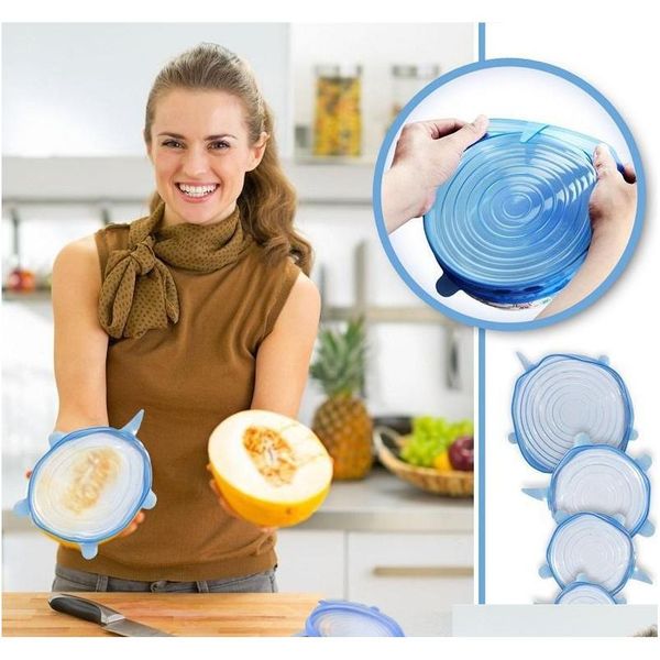 

6pcs/set silicone stretch suction pot lids food grade fresh keeping wrap seal lid pan cover 4 color nice kitchen accessories st640 zxmmx