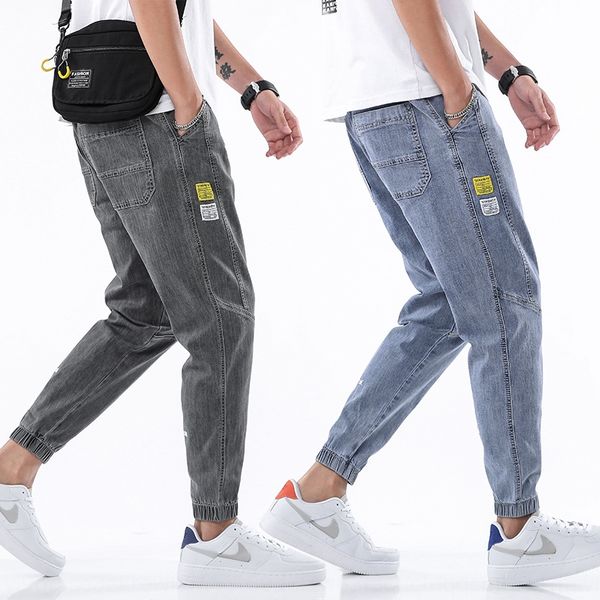 

men's summer thin casual pants jeans and jeans stretch loose harlan ankle-length casual pants men's clothing wmfth, Blue