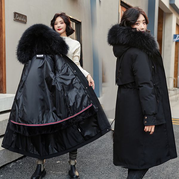 

2021 new winter new arrival women coat winter fur collar with a hood thick cotton long jaket for women c4f8, Black