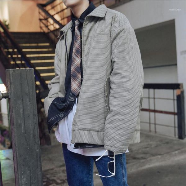 

winter jacket men's warm fashion retro casual short plaid coat men streetwear wild loose thick jackets mens parka clothes m-xl1, Black