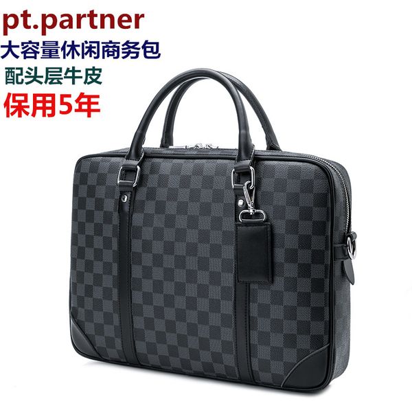 

surrogate shopping big business mens bag 2020 new handbag cowhide leather briefcase genuine leather computer bag checkerboard bag