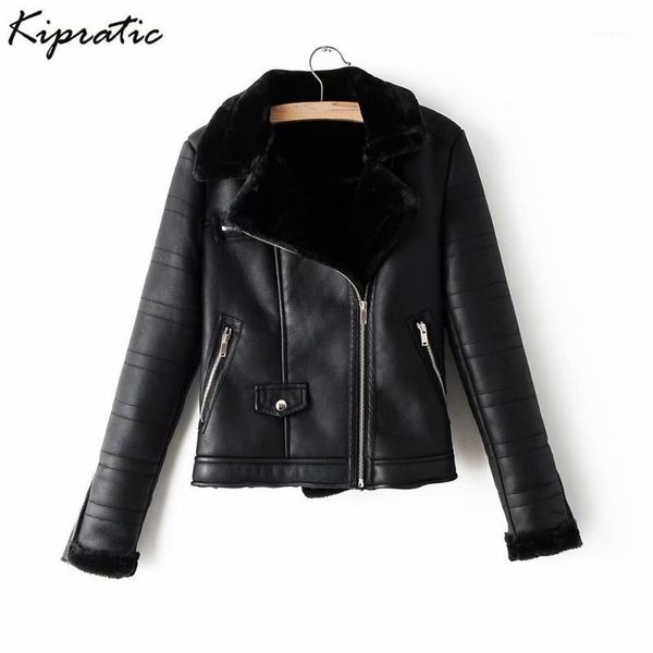 

autumn winter new women short thickened leather jacket women warm faux lamb leather motorcycle & biker jackets with fur collar1, Black