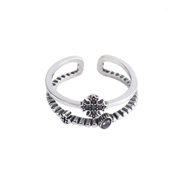 

daimi real 925 sterling silver double-decker retro natural handmade fine jewelry open silver rings for women1, Golden;silver